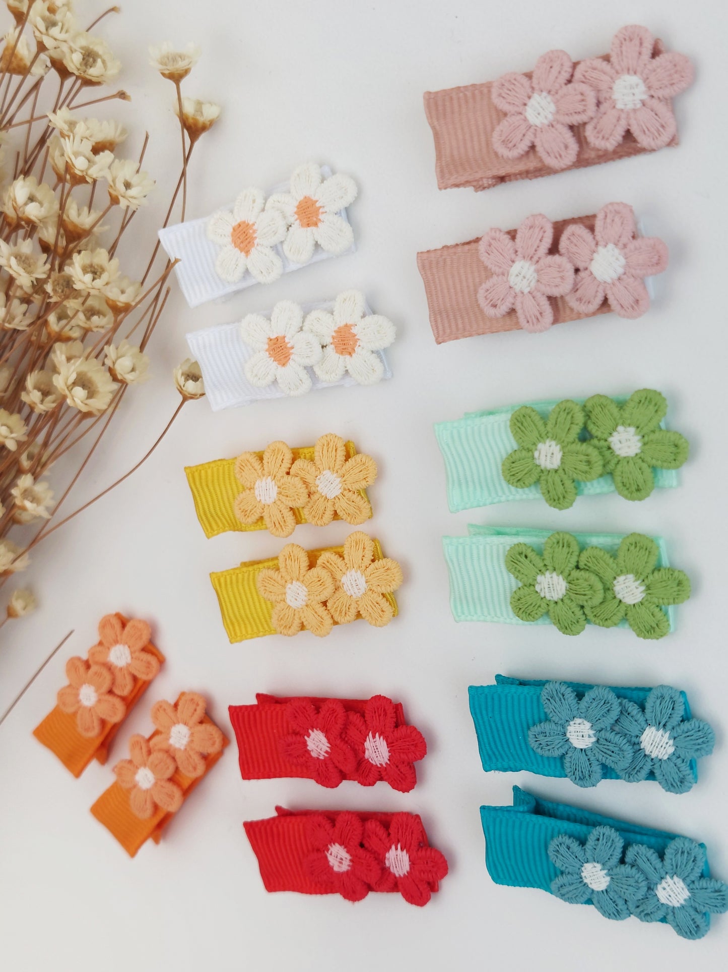 Ganchos Flores para Bebé Recém-Nascida – Hair Clips Pequenos e Antiderrapantes (4cm)