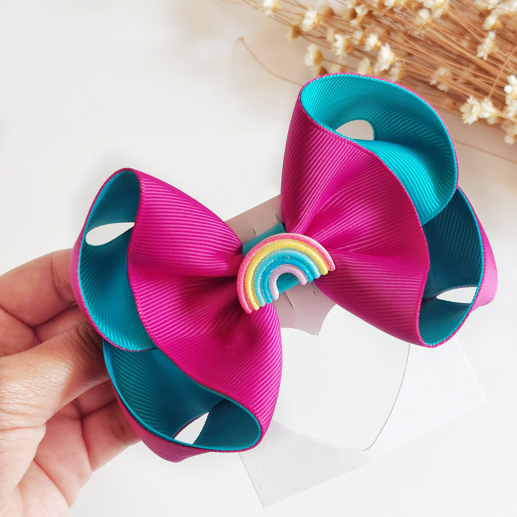 Turquoise rainbow bow