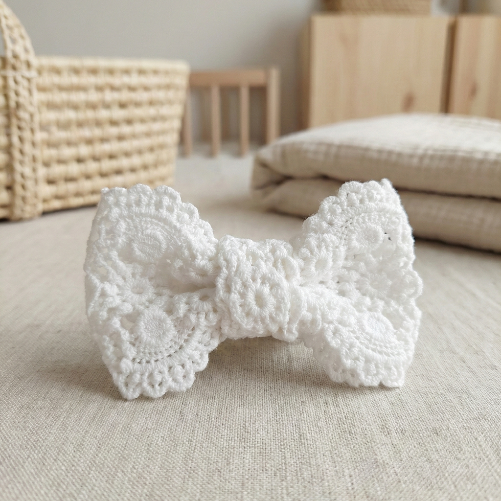 Baby Headband with White Lace Bow | Soft and Handmade