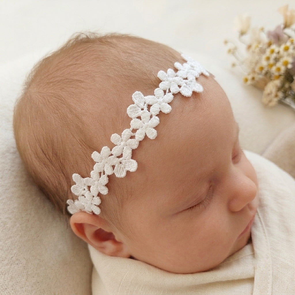 Lace Mini Flowers Headband with Lycra Adjustment (0-2 years)