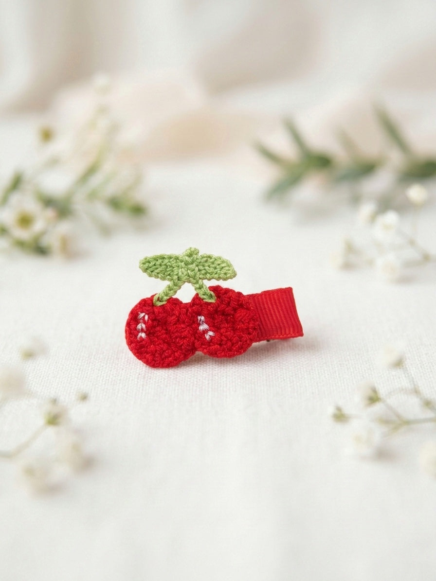 Crochet hair clip - Cherries