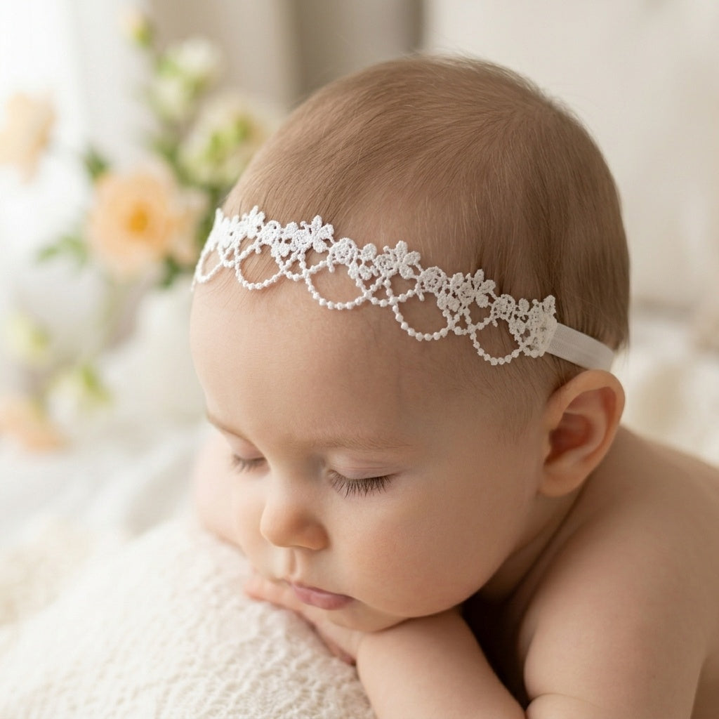 Floral Lace Headband with Flexible Adjustment (0-2 years)