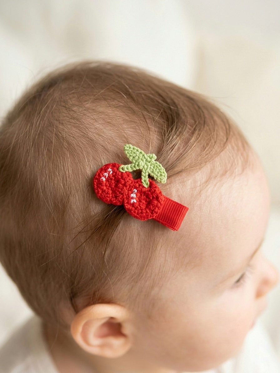 Crochet hair clip - Cherries